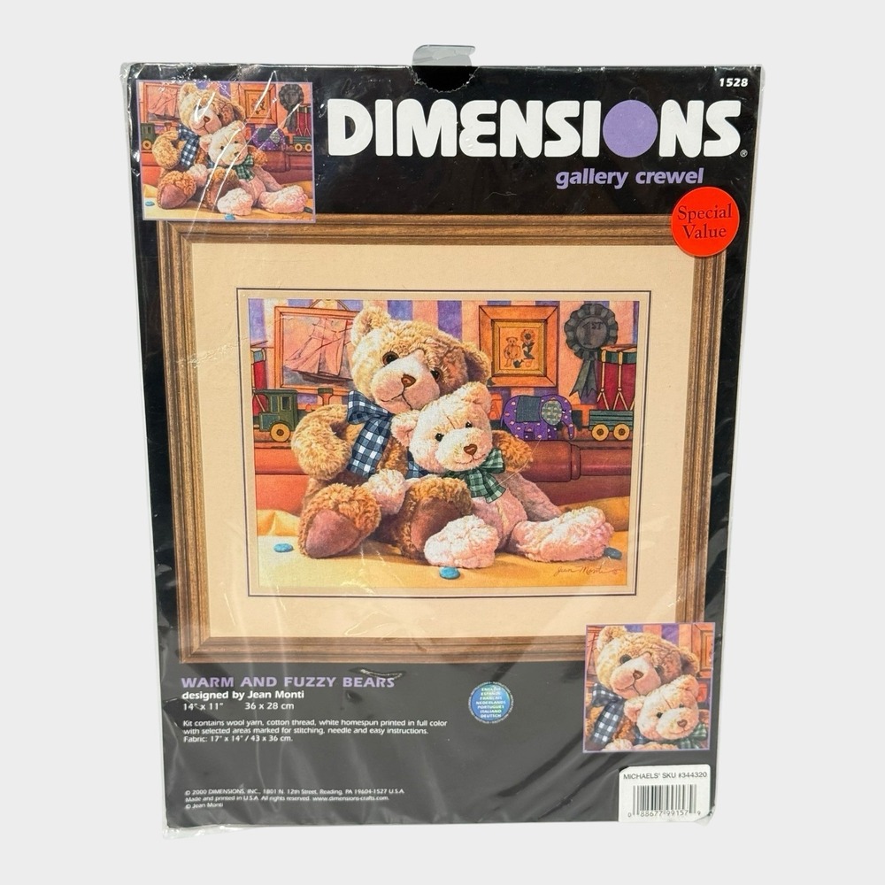 Dimensions Crewel Kit Unisex OS Tan New Warm Fuzzy Bears Jean Monti 1528 Teddy